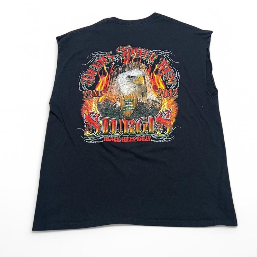 Gildan Muscle Tee Mens XL Black Sturgis 2012 Devils Tower Run Biker Vintage